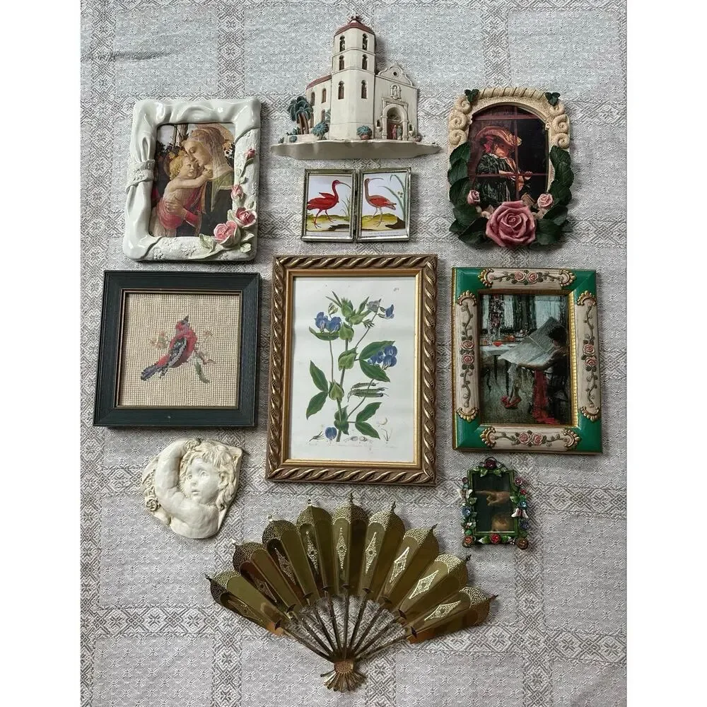 Vintage lot gallery accent wall art pictures set ornate gold framed portraits 10
